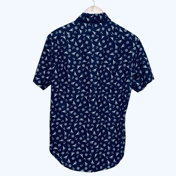 Ralph Lauren Nautical Blue Short Sleeve Button Down Flesh Pony Shirt Mens Medium - Picture 4 of 12